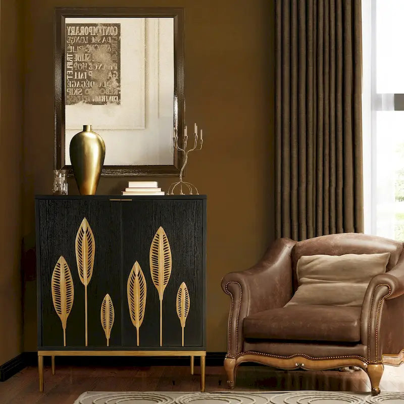 Mid-Century Modern 2-Door Accent Cabinet Sideboard with Gold Details