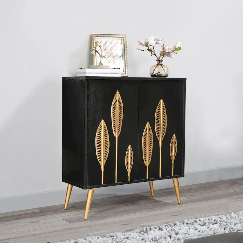 Mid-Century Modern 2-Door Accent Cabinet Sideboard with Gold Details
