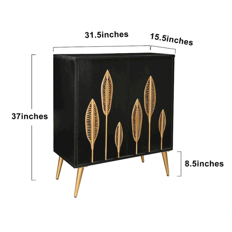 Mid-Century Modern 2-Door Accent Cabinet Sideboard with Gold Details