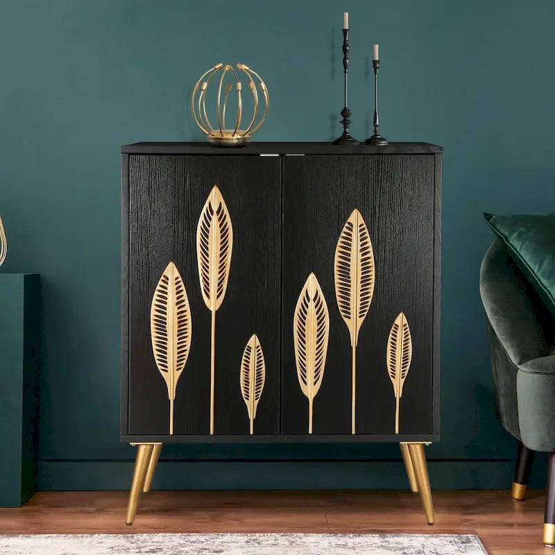 Mid-Century Modern 2-Door Accent Cabinet Sideboard with Gold Details