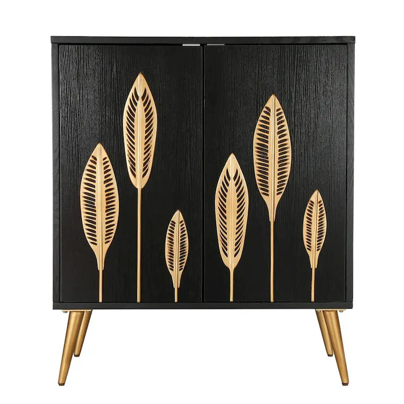 Mid-Century Modern 2-Door Accent Cabinet Sideboard with Gold Details