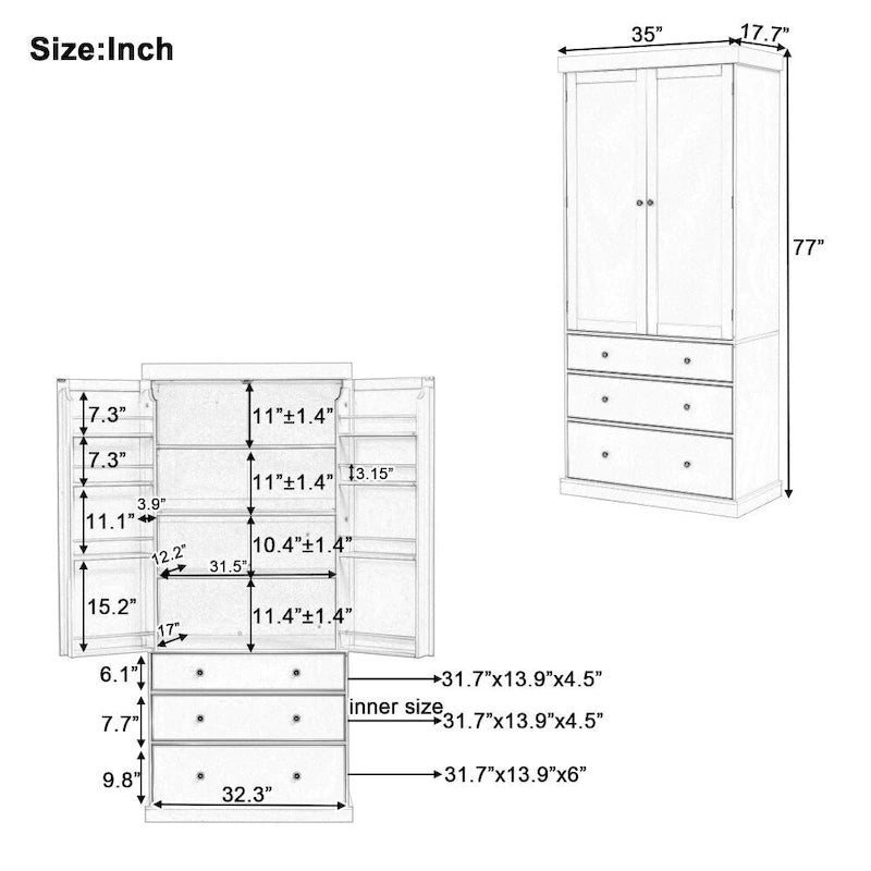 77 Inch Farmhouse Kitchen Pantry Freestanding Tall Storage Cabinet