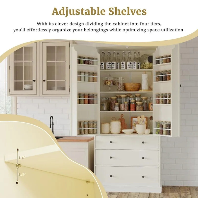 77 Inch Farmhouse Kitchen Pantry Freestanding Tall Storage Cabinet
